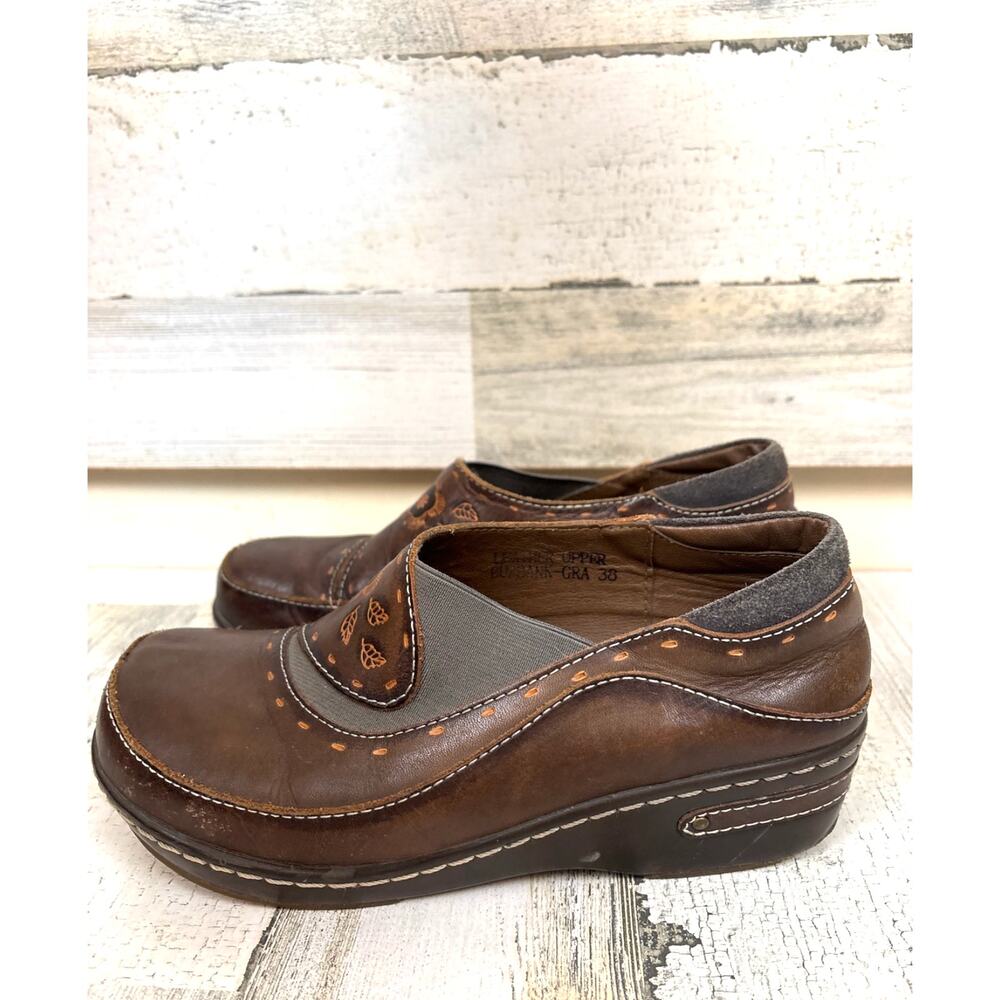 L'Artiste Womens 38 Burbank Hand Painted Leather Clogs Boho Artistic Brown